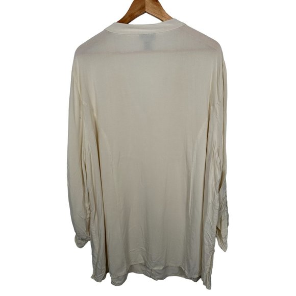Catherines 3X Blouse Rayon Top Boho Button Down Relaxed Long Sleeve V-Neck Cream - Picture 2 of 12